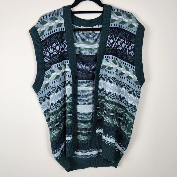 Estate Vintage 90s Sweater Vest Button Front Cardigan Geometric Print Size M - Picture 3 of 11